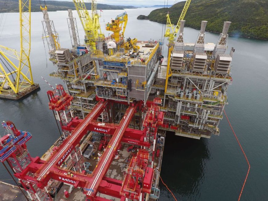 Lifting and skidding of a 5,000 ton module onto an offshore platform in Canada