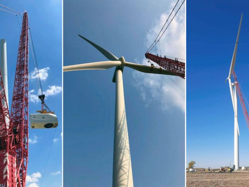 Heavy lifting of wind turbines in USA.